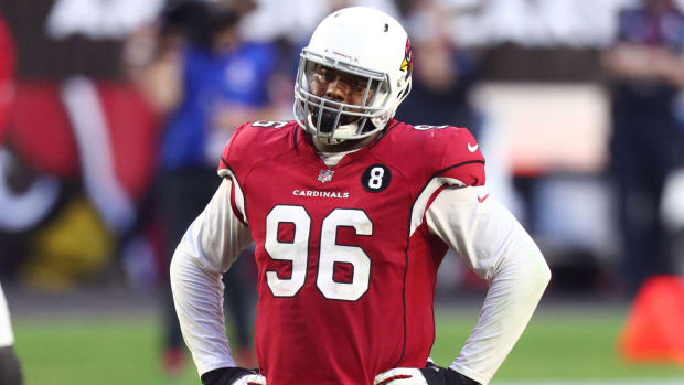 Arizona Cardinals defensive end Angelo Blackson (96) against the Buffalo Bills at State Farm Stadium.